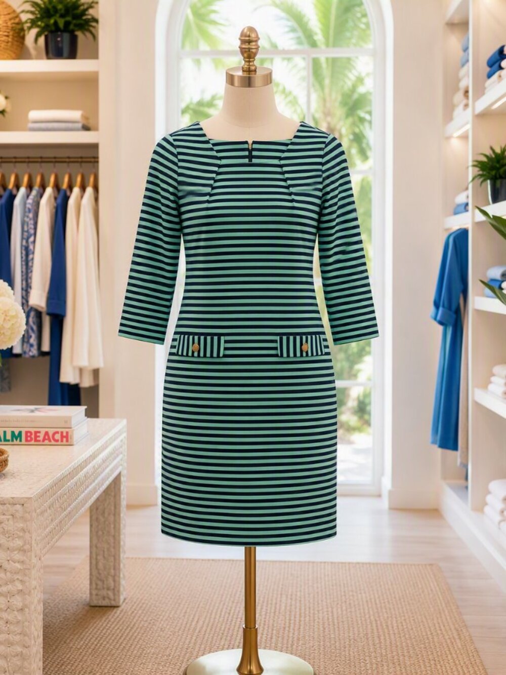 Lilly Pulitzer Aqua and Navy Striped Resort Wear Dress